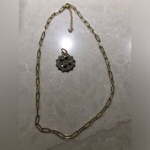 Allie & Bess Gold Link Chain Necklace with Multi-Stone Sunburst Pendant